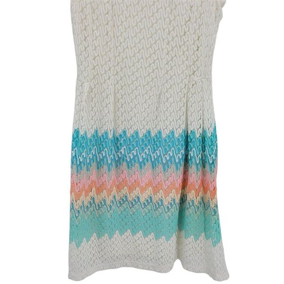 R&K Pastel Chevron Lace Overlay Sleeveless Scoop Tea Length Dress White Sz 10 - Picture 6 of 11